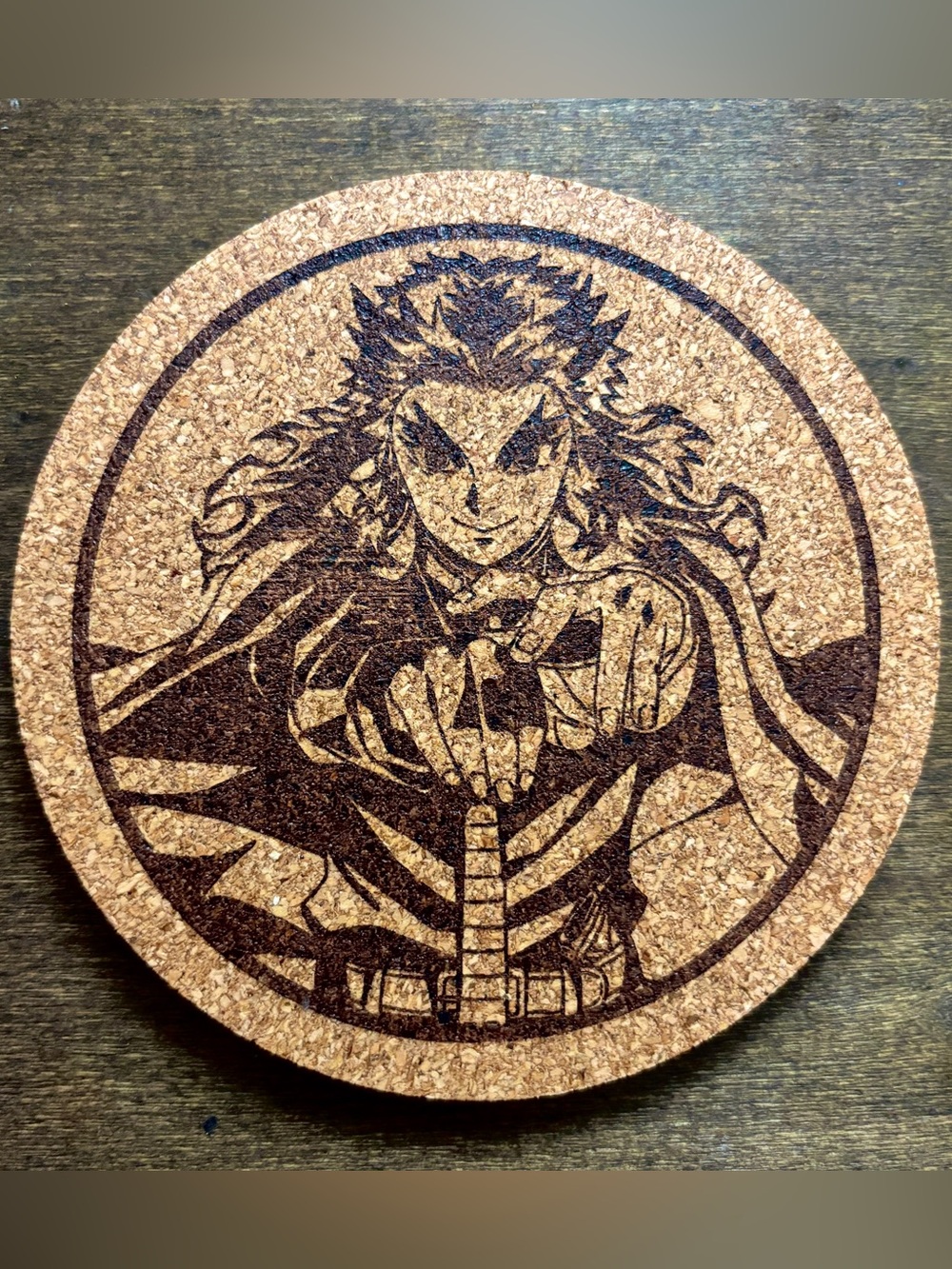 Demon Slayer Rengoku Laser Engraved Cork Coaster